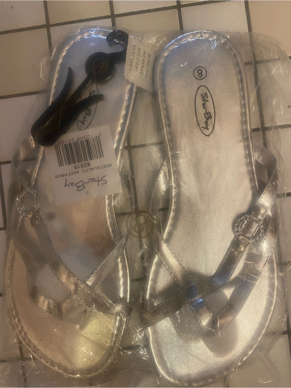 Silver Women's Metallic Thong Sandals - Size 8